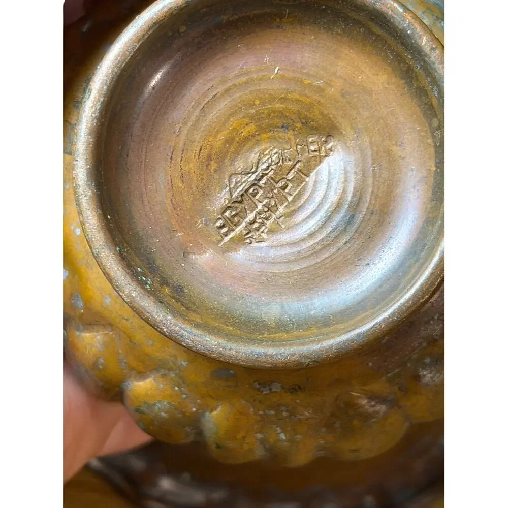 Vintage Copper Egypt Hand Tooled Vase Urn Planter Scalloped Rim Egyptian 3.5”